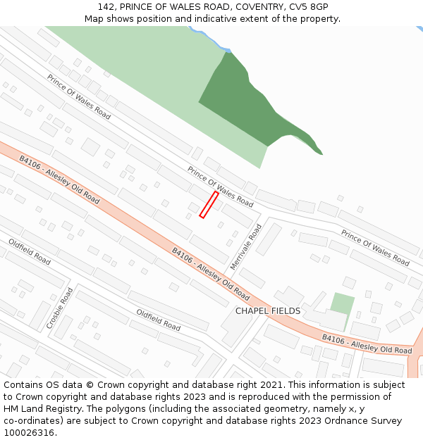 142, PRINCE OF WALES ROAD, COVENTRY, CV5 8GP: Location map and indicative extent of plot