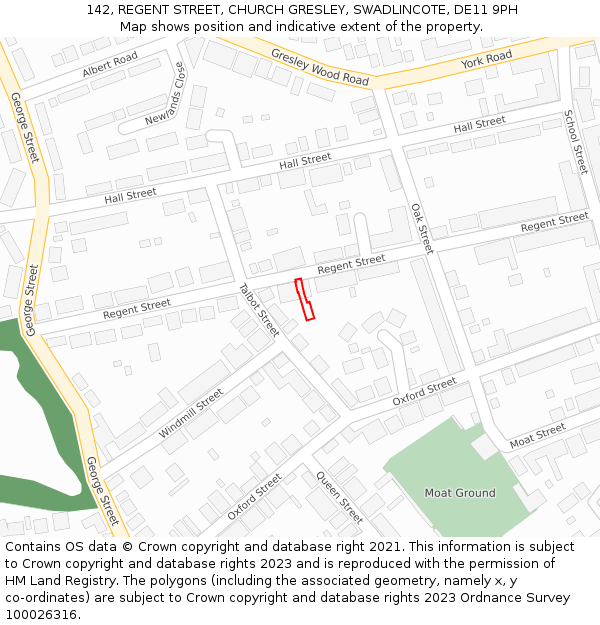 142, REGENT STREET, CHURCH GRESLEY, SWADLINCOTE, DE11 9PH: Location map and indicative extent of plot