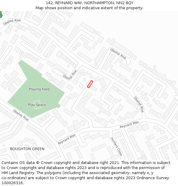 142, REYNARD WAY, NORTHAMPTON, NN2 8QY: Location map and indicative extent of plot