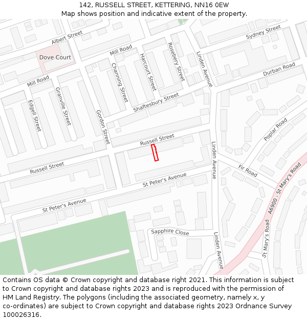 142, RUSSELL STREET, KETTERING, NN16 0EW: Location map and indicative extent of plot