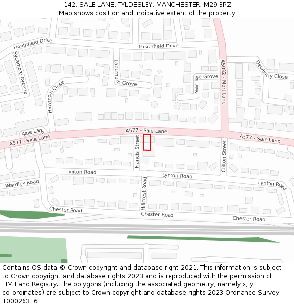 142, SALE LANE, TYLDESLEY, MANCHESTER, M29 8PZ: Location map and indicative extent of plot