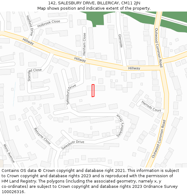 142, SALESBURY DRIVE, BILLERICAY, CM11 2JN: Location map and indicative extent of plot