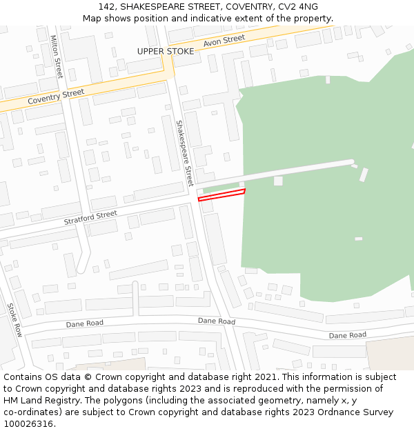 142, SHAKESPEARE STREET, COVENTRY, CV2 4NG: Location map and indicative extent of plot