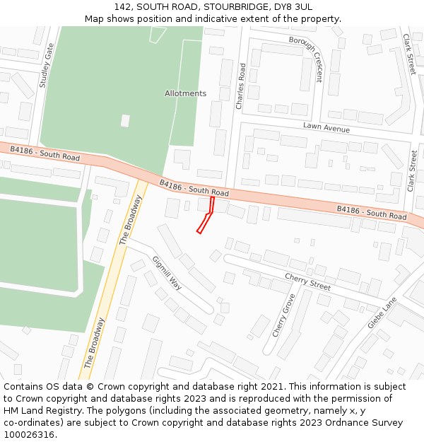 142, SOUTH ROAD, STOURBRIDGE, DY8 3UL: Location map and indicative extent of plot
