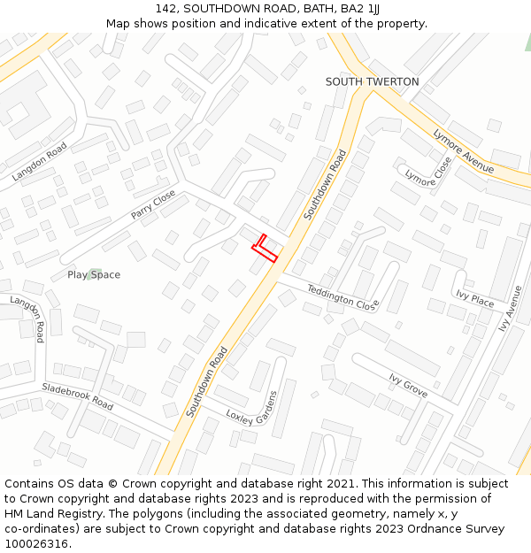 142, SOUTHDOWN ROAD, BATH, BA2 1JJ: Location map and indicative extent of plot