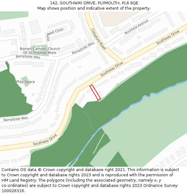 142, SOUTHWAY DRIVE, PLYMOUTH, PL6 6QE: Location map and indicative extent of plot