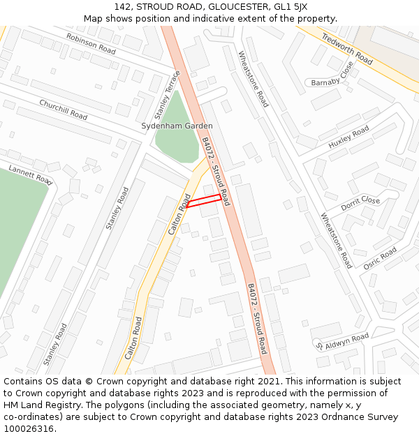 142, STROUD ROAD, GLOUCESTER, GL1 5JX: Location map and indicative extent of plot
