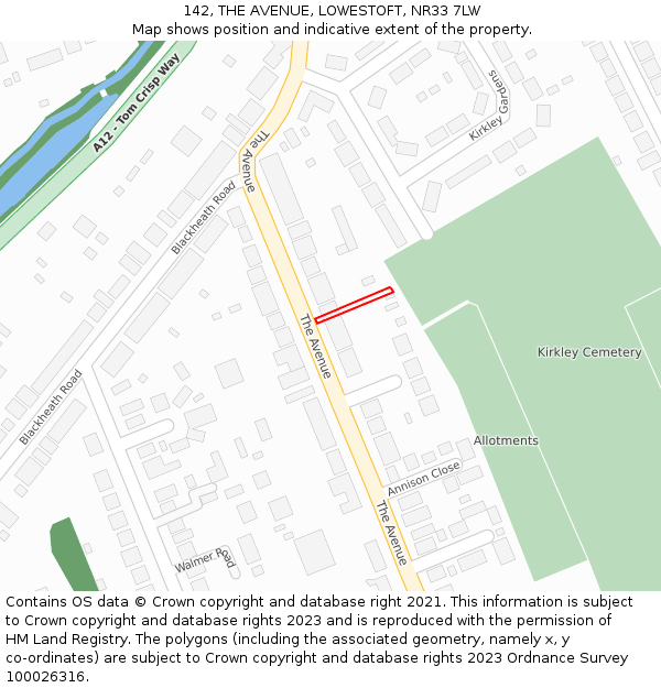 142, THE AVENUE, LOWESTOFT, NR33 7LW: Location map and indicative extent of plot