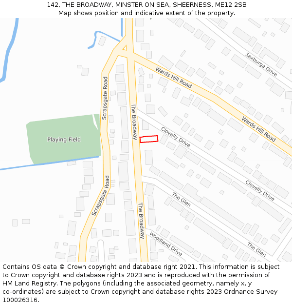 142, THE BROADWAY, MINSTER ON SEA, SHEERNESS, ME12 2SB: Location map and indicative extent of plot