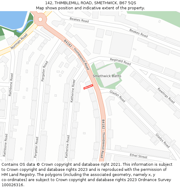 142, THIMBLEMILL ROAD, SMETHWICK, B67 5QS: Location map and indicative extent of plot