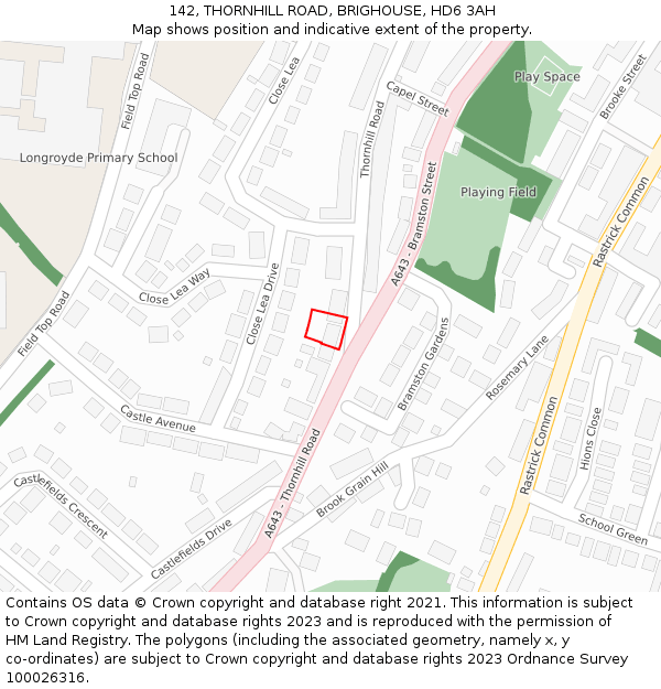 142, THORNHILL ROAD, BRIGHOUSE, HD6 3AH: Location map and indicative extent of plot