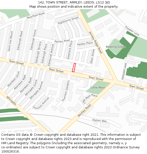 142, TOWN STREET, ARMLEY, LEEDS, LS12 3JG: Location map and indicative extent of plot