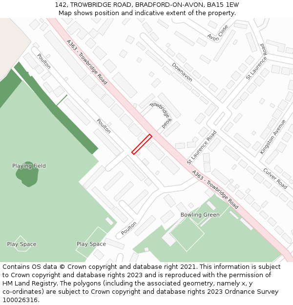 142, TROWBRIDGE ROAD, BRADFORD-ON-AVON, BA15 1EW: Location map and indicative extent of plot