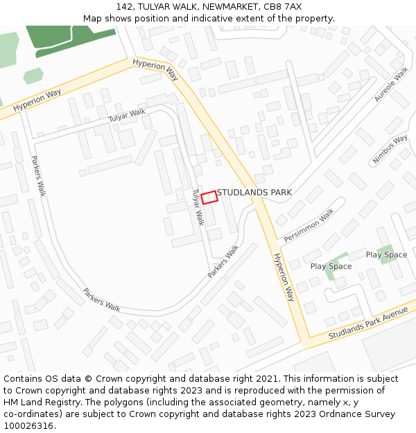 142, TULYAR WALK, NEWMARKET, CB8 7AX: Location map and indicative extent of plot