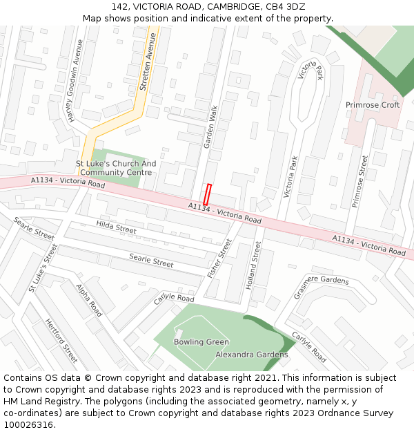 142, VICTORIA ROAD, CAMBRIDGE, CB4 3DZ: Location map and indicative extent of plot