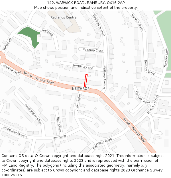 142, WARWICK ROAD, BANBURY, OX16 2AP: Location map and indicative extent of plot