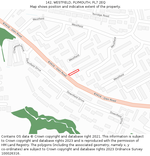 142, WESTFIELD, PLYMOUTH, PL7 2EQ: Location map and indicative extent of plot