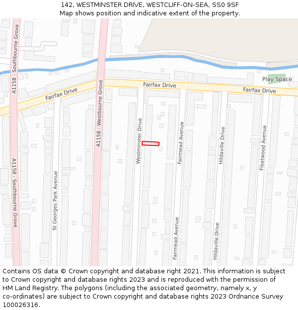 142, WESTMINSTER DRIVE, WESTCLIFF-ON-SEA, SS0 9SF: Location map and indicative extent of plot