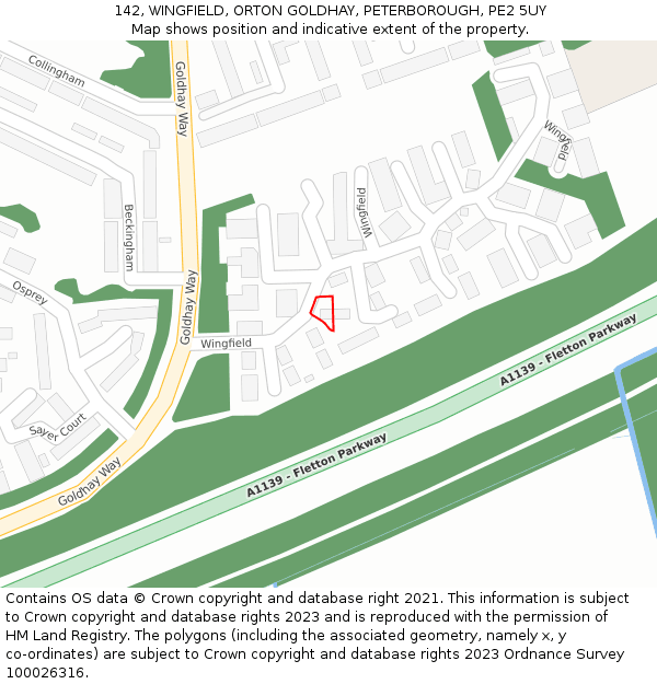 142, WINGFIELD, ORTON GOLDHAY, PETERBOROUGH, PE2 5UY: Location map and indicative extent of plot