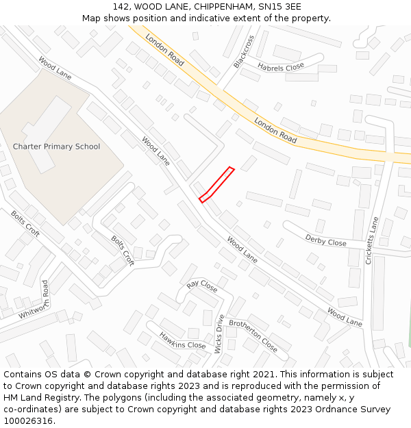 142, WOOD LANE, CHIPPENHAM, SN15 3EE: Location map and indicative extent of plot