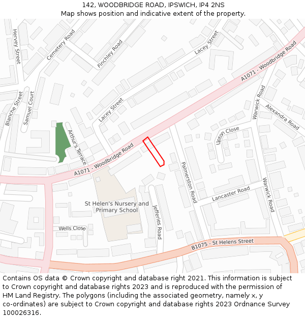 142, WOODBRIDGE ROAD, IPSWICH, IP4 2NS: Location map and indicative extent of plot
