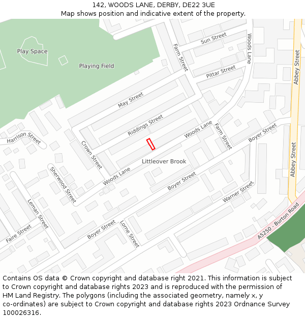 142, WOODS LANE, DERBY, DE22 3UE: Location map and indicative extent of plot
