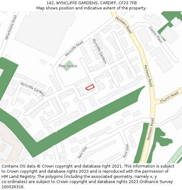 142, WYNCLIFFE GARDENS, CARDIFF, CF23 7FB: Location map and indicative extent of plot