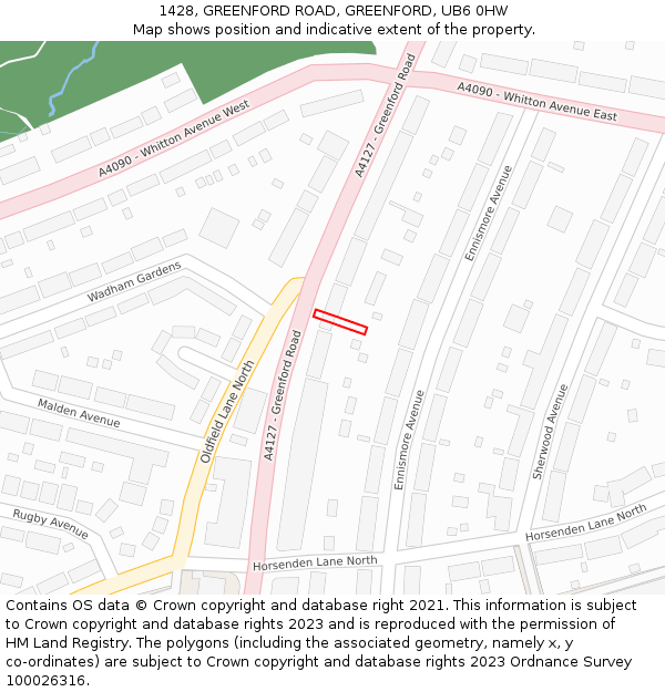 1428, GREENFORD ROAD, GREENFORD, UB6 0HW: Location map and indicative extent of plot