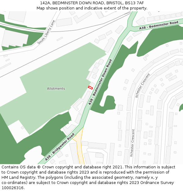 142A, BEDMINSTER DOWN ROAD, BRISTOL, BS13 7AF: Location map and indicative extent of plot