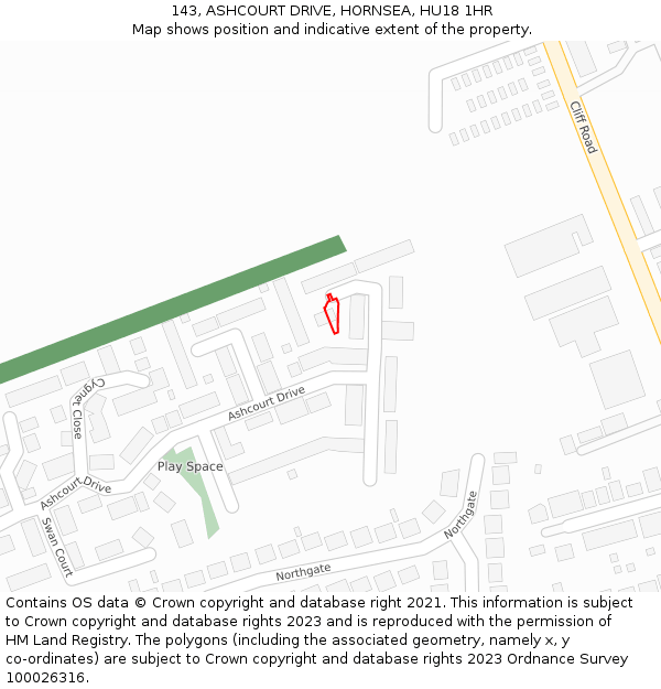 143, ASHCOURT DRIVE, HORNSEA, HU18 1HR: Location map and indicative extent of plot