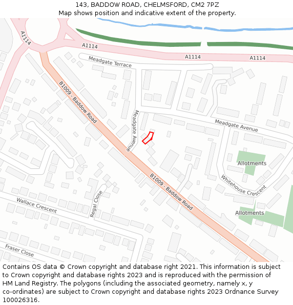 143, BADDOW ROAD, CHELMSFORD, CM2 7PZ: Location map and indicative extent of plot