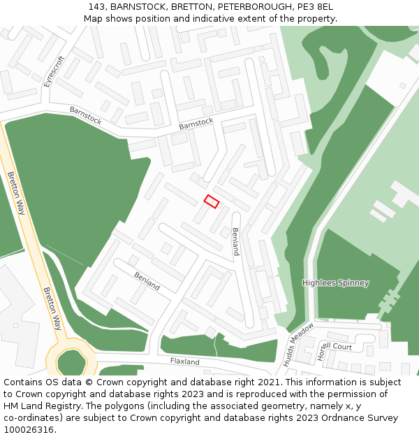 143, BARNSTOCK, BRETTON, PETERBOROUGH, PE3 8EL: Location map and indicative extent of plot