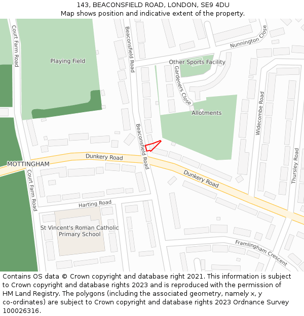 143, BEACONSFIELD ROAD, LONDON, SE9 4DU: Location map and indicative extent of plot