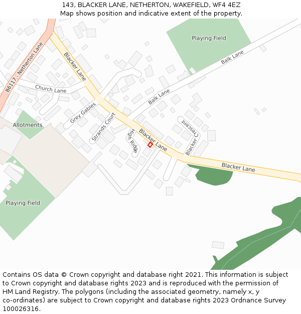 143, BLACKER LANE, NETHERTON, WAKEFIELD, WF4 4EZ: Location map and indicative extent of plot