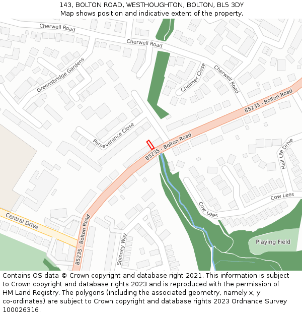 143, BOLTON ROAD, WESTHOUGHTON, BOLTON, BL5 3DY: Location map and indicative extent of plot