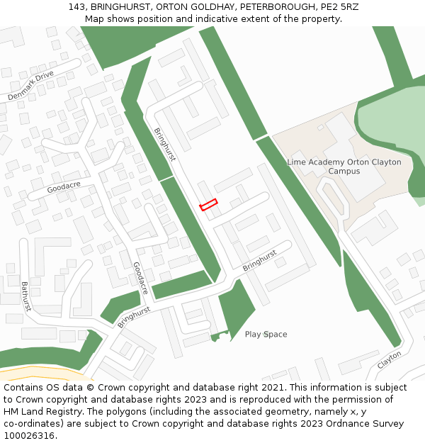 143, BRINGHURST, ORTON GOLDHAY, PETERBOROUGH, PE2 5RZ: Location map and indicative extent of plot