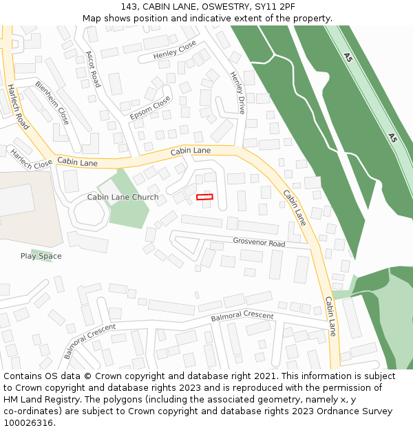 143, CABIN LANE, OSWESTRY, SY11 2PF: Location map and indicative extent of plot