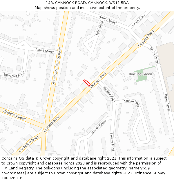 143, CANNOCK ROAD, CANNOCK, WS11 5DA: Location map and indicative extent of plot
