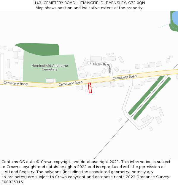 143, CEMETERY ROAD, HEMINGFIELD, BARNSLEY, S73 0QN: Location map and indicative extent of plot