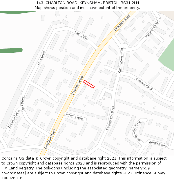 143, CHARLTON ROAD, KEYNSHAM, BRISTOL, BS31 2LH: Location map and indicative extent of plot
