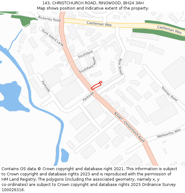 143, CHRISTCHURCH ROAD, RINGWOOD, BH24 3AH: Location map and indicative extent of plot