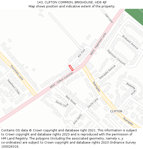 143, CLIFTON COMMON, BRIGHOUSE, HD6 4JF: Location map and indicative extent of plot