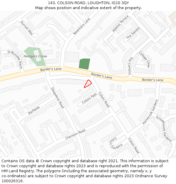 143, COLSON ROAD, LOUGHTON, IG10 3QY: Location map and indicative extent of plot