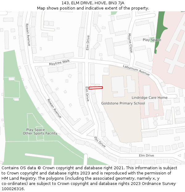 143, ELM DRIVE, HOVE, BN3 7JA: Location map and indicative extent of plot