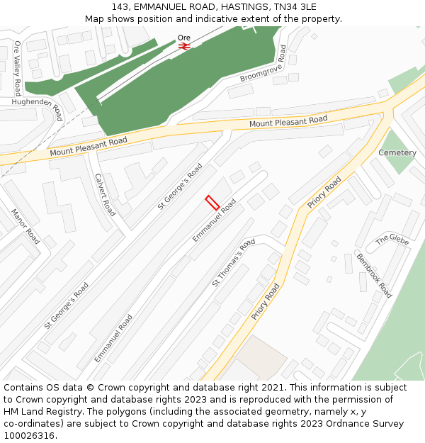 143, EMMANUEL ROAD, HASTINGS, TN34 3LE: Location map and indicative extent of plot