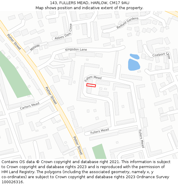 143, FULLERS MEAD, HARLOW, CM17 9AU: Location map and indicative extent of plot