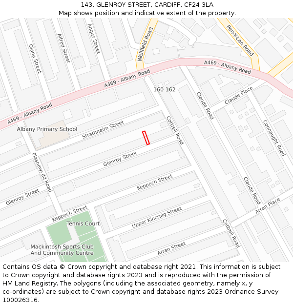 143, GLENROY STREET, CARDIFF, CF24 3LA: Location map and indicative extent of plot