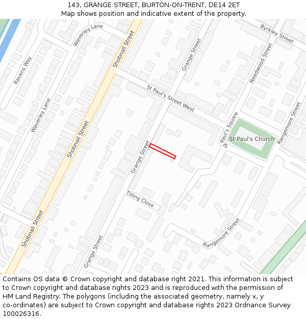 143, GRANGE STREET, BURTON-ON-TRENT, DE14 2ET: Location map and indicative extent of plot