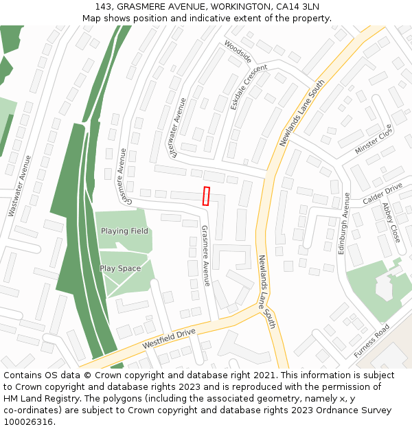 143, GRASMERE AVENUE, WORKINGTON, CA14 3LN: Location map and indicative extent of plot