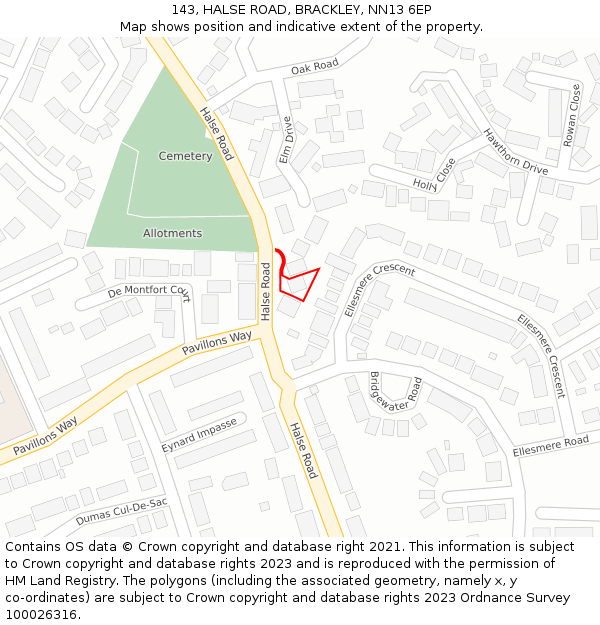 143, HALSE ROAD, BRACKLEY, NN13 6EP: Location map and indicative extent of plot
